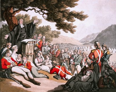 Soldados asistiendo al servicio divino, c. 1798 de Thomas Rowlandson