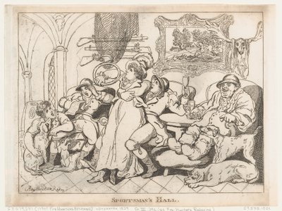 El salón de los cazadores, o Los cazadores de zorros descansando de Thomas Rowlandson