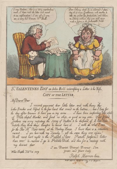 Día de San Valentín o John Bull interceptando una carta a su esposa, 23 de febrero de 1809 de Thomas Rowlandson