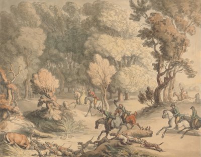 Ciervo acorralado - Escena cerca de Taplow, Berks, c.1795-1801 de Thomas Rowlandson