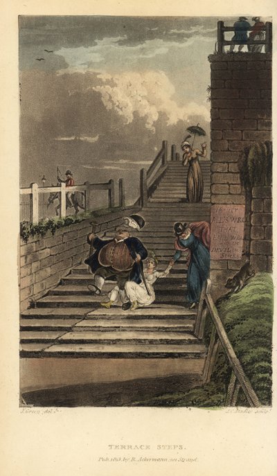 Escaleras de la Terraza: turistas se caen por las escaleras de Cliff Terrace de Thomas Rowlandson