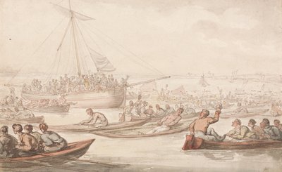 La Carrera Anual de Remo por el Abrigo y la Insignia de Doggett de Thomas Rowlandson