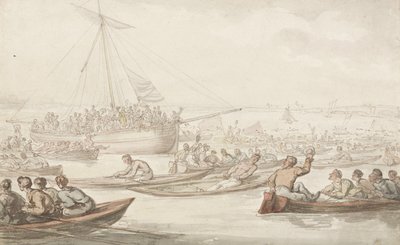 La carrera anual de remo por el abrigo y la insignia de Doggett, c.1805-10 de Thomas Rowlandson