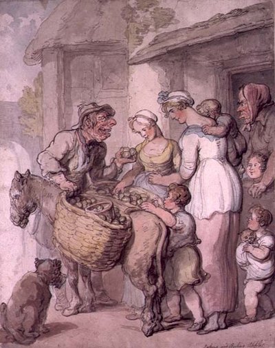 El vendedor de manzanas: horneando y hirviendo manzanas de Thomas Rowlandson