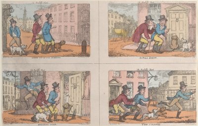 La caza del alguacil: saliendo por la mañana, en pleno aroma, rompiendo la cobertura, 1809 de Thomas Rowlandson
