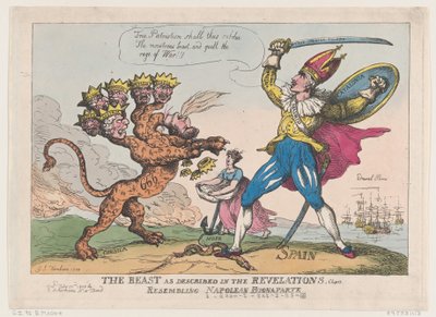 La Bestia Descrita en las Revelaciones, Cap. 13, Parecida a Napoleón Buonaparte, 22 de julio de 1808 de Thomas Rowlandson