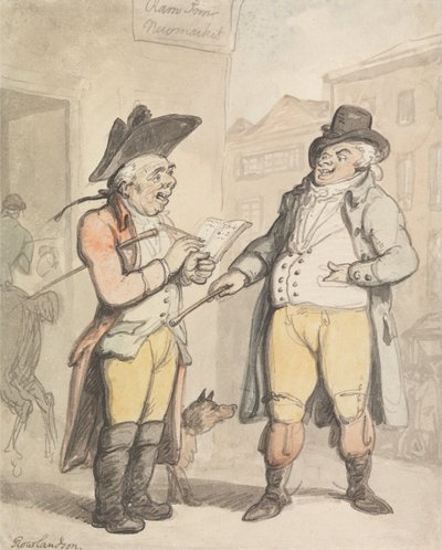 El corredor de apuestas y su cliente frente a la posada «Ram Inn», en Newmarket de Thomas Rowlandson
