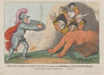 El campeón de Oakhampton, atacando la hidra de Gloucester Place, 15 de marzo de 1809 de Thomas Rowlandson