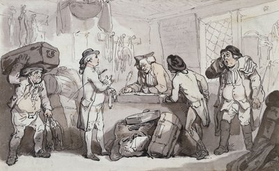 La oficina de reservas de coches: Thomas Rowlandson y Henry Wigstead reservando su pasaje de Thomas Rowlandson