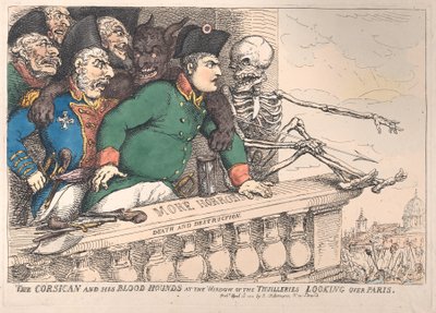 El corso y sus sabuesos en la ventana de las Tullerías mirando hacia P..., 16 de abril de 1815 de Thomas Rowlandson