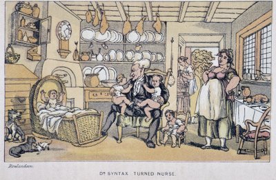 El Doctor cuidando niños - en “Los tres viajes del Doctor Syntax: en busca del pintoresco consuelo y una esposa” de William Combe, ill. Rowlandson de Thomas Rowlandson