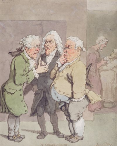 La Consulta del Doctor, 1815-1820 (pluma y tinta y acuarela sobre grafito en papel) de Thomas Rowlandson