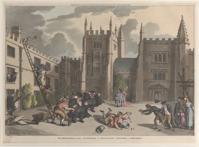 La entrada a los claustros en el Magdalen College, Oxford, 31 de octubre de 1811 de Thomas Rowlandson