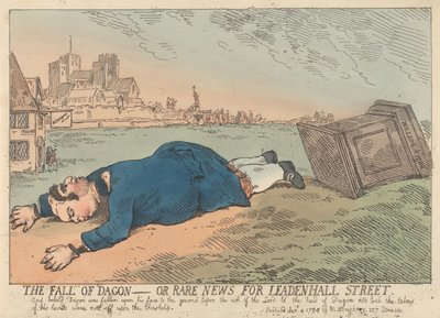 La caída de Dagon, o noticias poco comunes de Leadenhall Street de Thomas Rowlandson