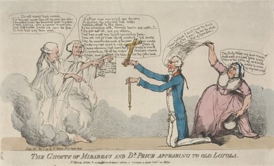 Las apariciones de los fantasmas de Mirabeau y del doctor Price ante el anciano Loyola de Thomas Rowlandson