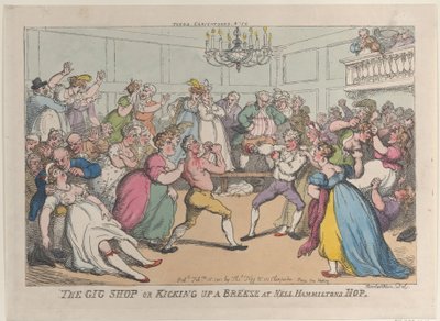 La tienda de carruajes o levantando una brisa en el baile de Nell Hamilton, 16 de febrero de 1811 de Thomas Rowlandson