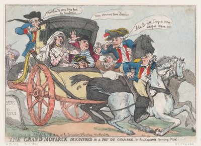 El Gran Monarca Descubierto en un Orinal, o Los Fugitivos Dando la Espalda, 28 de junio de 1791 de Thomas Rowlandson