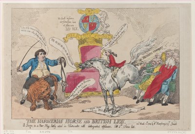 El caballo hanoveriano y el león británico de Thomas Rowlandson