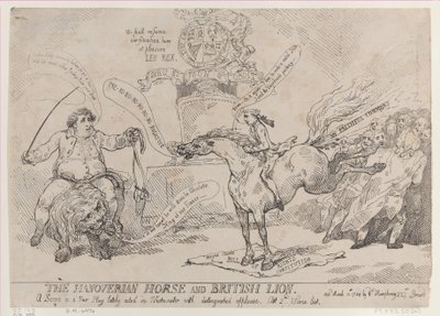 El caballo hanoveriano y el león británico, 31 de marzo de 1784 de Thomas Rowlandson