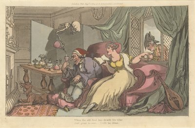 La luna de miel La danza inglesa de la muerte, placa 13, 1 de agosto de 1814 de Thomas Rowlandson