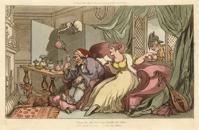 La Luna de Miel, de La Danza de la Muerte Inglesa, pub. 1816 (grabado coloreado a mano) de Thomas Rowlandson