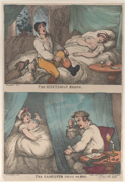 El cazador levantándose, el jugador yéndose a la cama, [31 de julio de 1809],..., [31 de julio de 1809], reeditado en 1811 de Thomas Rowlandson