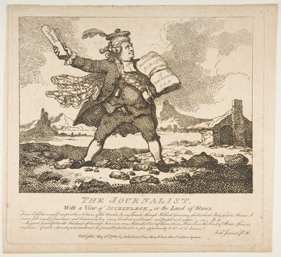El periodista, con una vista de Auckinleck o la tierra de las piedras pintorescas, 15 de mayo de 1786 de Thomas Rowlandson