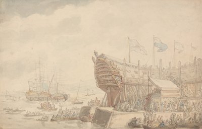 El Lanzamiento del H.M.S. Hibernia 1804 de Thomas Rowlandson