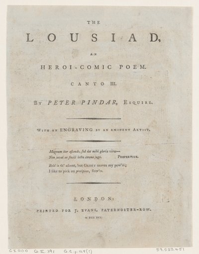 La Lousiad por Peter Pindar, Frontispicio de Thomas Rowlandson