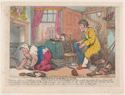 Las miserias de la vida humana: levantarse temprano en una fría y sombría mañana...antes de... de Thomas Rowlandson