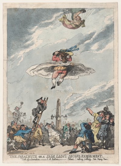 El paracaídas o el segundo experimento de una dama sabia, septiembre de 1785 de Thomas Rowlandson