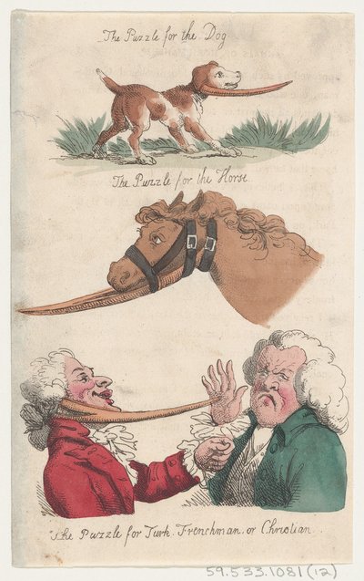 El Rompecabezas para el Perro, El Rompecabezas para el Caballo, El Rompecabezas para el Turco, Francés o Chris de Thomas Rowlandson