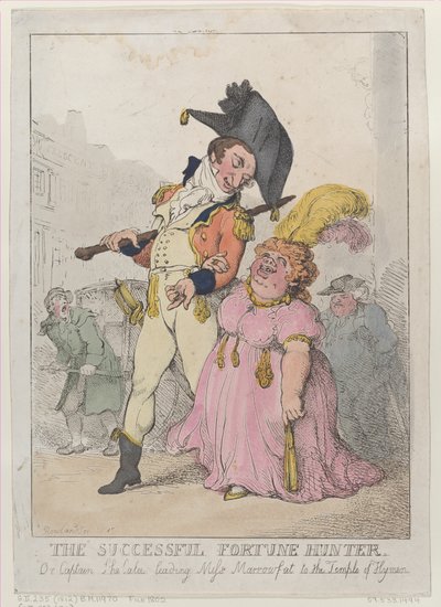 El Cazador de Fortunas Exitoso, o el Capitán Shelalee Liderando a la Srta. Marrowfat, [1802], reeditado 1812 de Thomas Rowlandson