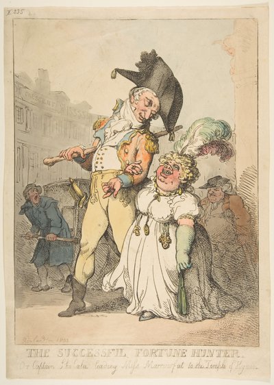 El cazador de fortunas exitoso, o el Capitán Shelalee llevando a la señorita Marrowfat al templo de Thomas Rowlandson