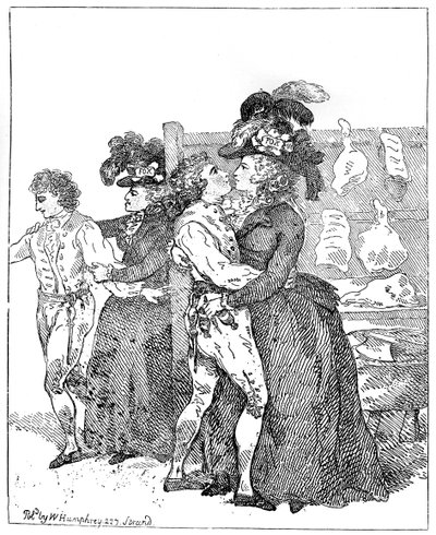 Las dos duquesas patrióticas en su lienzo solicitando el favor de una votación temprana, 1784 de Thomas Rowlandson