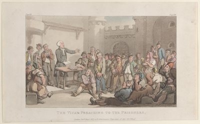 El vicario predicando a los prisioneros, de El vicario de Wakefield, 1 de mayo de 1817 de Thomas Rowlandson