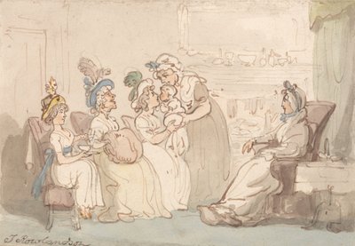 A los visitantes les enseñan al bebé de Thomas Rowlandson