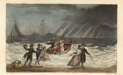 La Fiesta del Agua: turistas abandonan un viaje por mar debido al mal tiempo de Thomas Rowlandson
