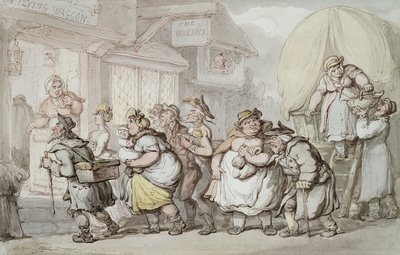 La posada Woolpack: Llegada de "El carro volador" de Thomas Rowlandson