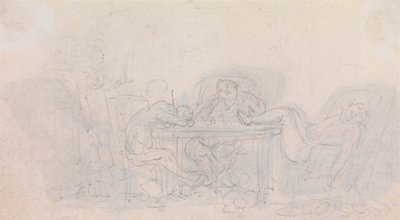 Tres deportistas durmiendo a la mesa en sus sillas de Thomas Rowlandson