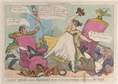 Tres semanas después del matrimonio, o el gran pequeño emperador jugando al escondite de Thomas Rowlandson