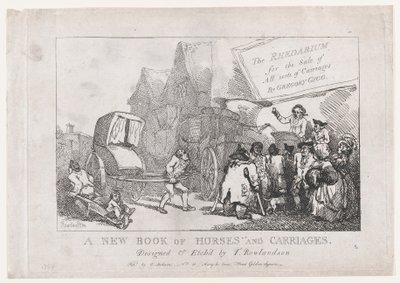 Página de título: Un nuevo libro de caballos y carruajes, o, El Rhedarium para la venta de todo tipo..., 1784 de Thomas Rowlandson