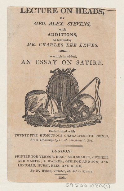 Página de título, de A Lecture on Heads por George Alexander Stevens, abril de 1808 de Thomas Rowlandson