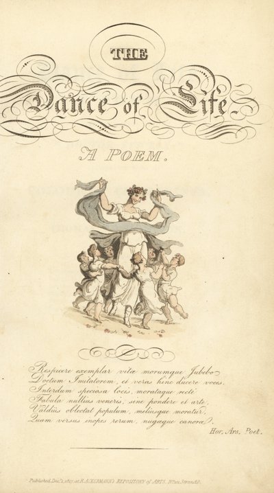Página de título con título caligráfico y viñeta de Thomas Rowlandson