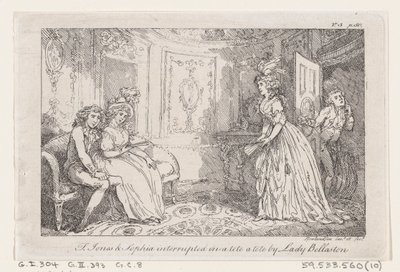 Tom Jones y Sophia interrumpidos en una conversación por Lady Bellaston, de La Historia de Tom Jones, 1792 de Thomas Rowlandson