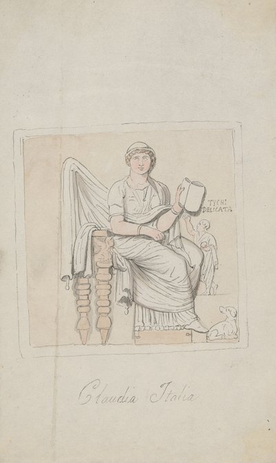 Lápida: Claudia Italia como alegoría de la música de Thomas Rowlandson