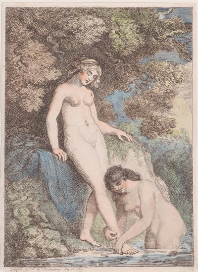 Dos Ninfas Bañándose, Una Lavando el Pie de la Otra, 20 de mayo de 1799 de Thomas Rowlandson