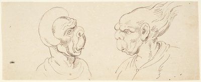 Dos caricaturas: cabezas de hombre de Thomas Rowlandson
