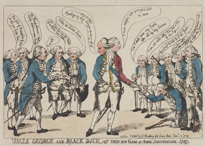 El tío George y Black Dick en su nueva partida de «volante naval» de Thomas Rowlandson