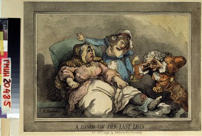 Dueña de un burdel en su último tramo (Una alcahueta en sus últimos tramos) Dibujo de Thomas Rowlandson (1756-1827). Aguafuerte a color, 27,4 x 37 cm de Thomas Rowlandson